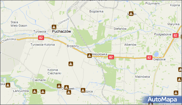 mapa Wesołówka gmina Puchaczów, Wesołówka gmina Puchaczów na mapie Targeo