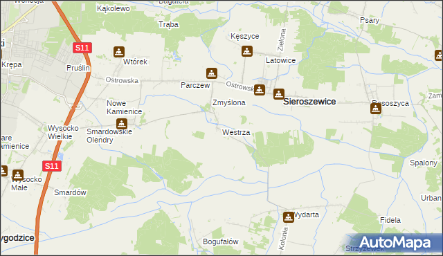 mapa Westrza, Westrza na mapie Targeo