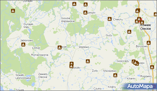 mapa Wężewo gmina Kowale Oleckie, Wężewo gmina Kowale Oleckie na mapie Targeo