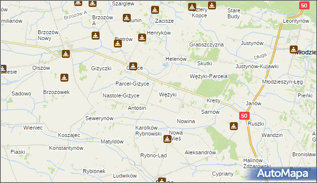 mapa Wężyki, Wężyki na mapie Targeo