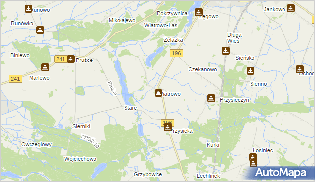 mapa Wiatrowo gmina Wągrowiec, Wiatrowo gmina Wągrowiec na mapie Targeo