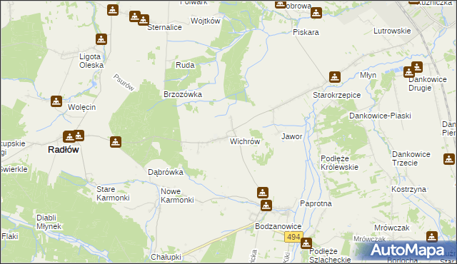 mapa Wichrów gmina Radłów, Wichrów gmina Radłów na mapie Targeo