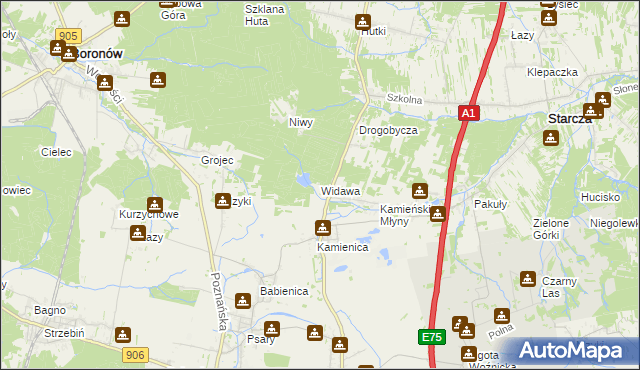 mapa Widawa gmina Woźniki, Widawa gmina Woźniki na mapie Targeo