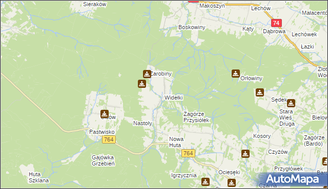 mapa Widełki gmina Daleszyce, Widełki gmina Daleszyce na mapie Targeo