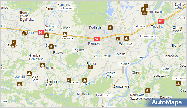 mapa Więckowice gmina Wojnicz, Więckowice gmina Wojnicz na mapie Targeo