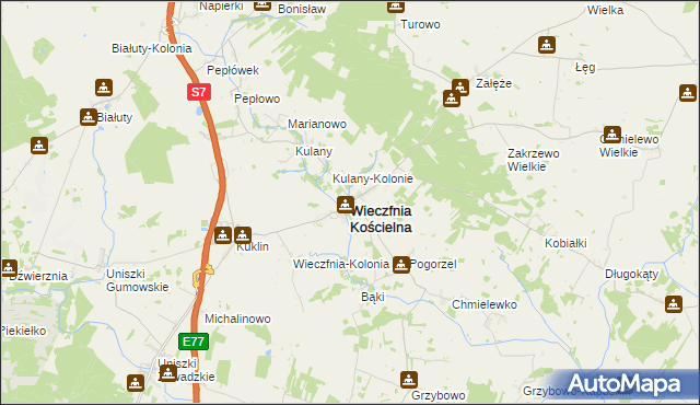 mapa Wieczfnia Kościelna, Wieczfnia Kościelna na mapie Targeo