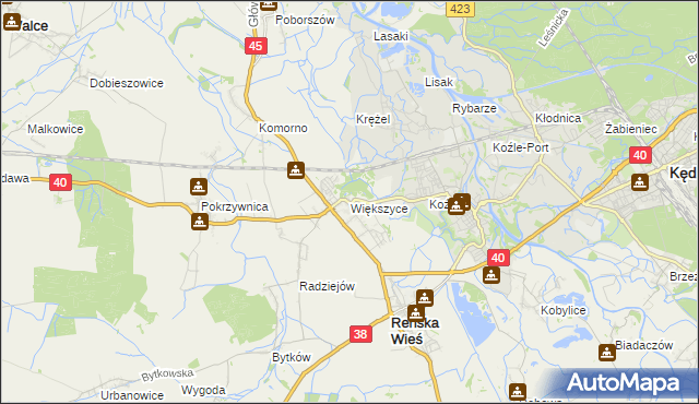 mapa Większyce, Większyce na mapie Targeo