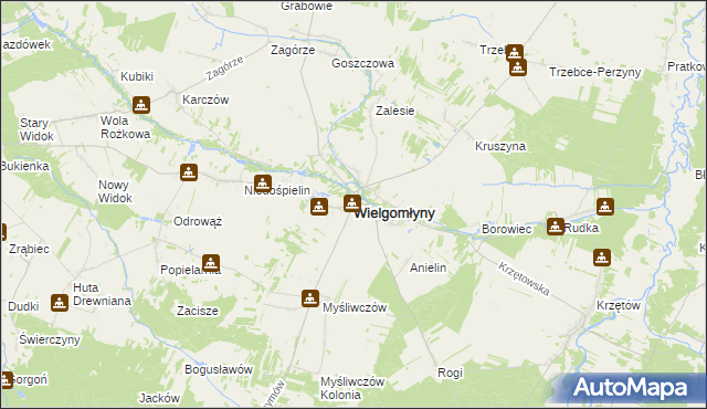 mapa Wielgomłyny, Wielgomłyny na mapie Targeo