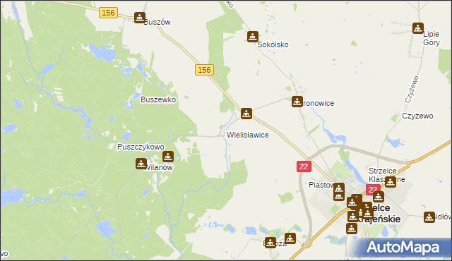 mapa Wielisławice gmina Strzelce Krajeńskie, Wielisławice gmina Strzelce Krajeńskie na mapie Targeo