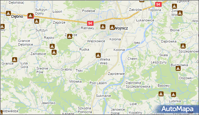 mapa Wielka Wieś gmina Wojnicz, Wielka Wieś gmina Wojnicz na mapie Targeo