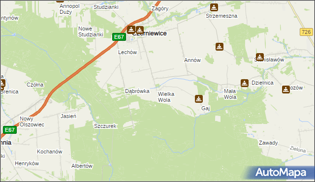 mapa Wielka Wola gmina Czerniewice, Wielka Wola gmina Czerniewice na mapie Targeo