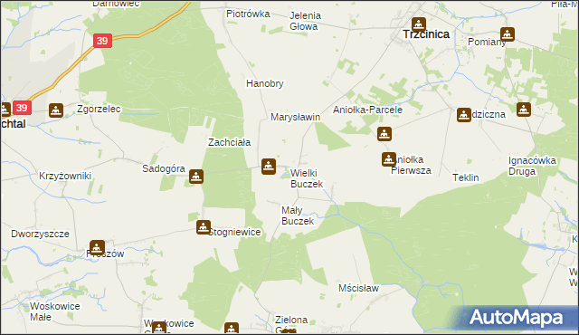 mapa Wielki Buczek gmina Rychtal, Wielki Buczek gmina Rychtal na mapie Targeo