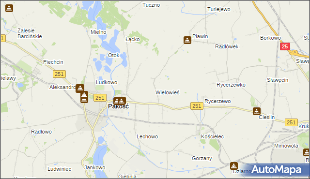 mapa Wielowieś gmina Pakość, Wielowieś gmina Pakość na mapie Targeo