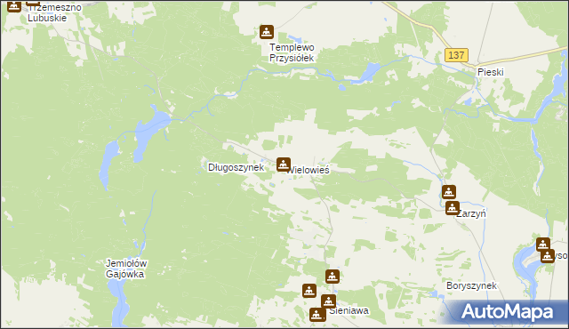 mapa Wielowieś gmina Sulęcin, Wielowieś gmina Sulęcin na mapie Targeo