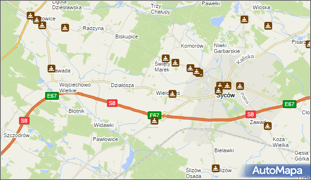 mapa Wielowieś gmina Syców, Wielowieś gmina Syców na mapie Targeo