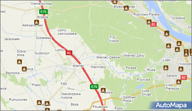 mapa Wieniec-Zalesie, Wieniec-Zalesie na mapie Targeo