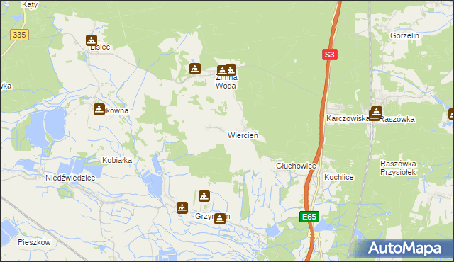 mapa Wiercień gmina Lubin, Wiercień gmina Lubin na mapie Targeo