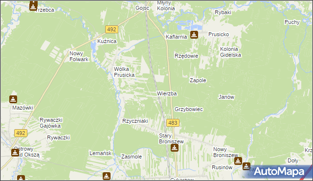 mapa Wierzba gmina Nowa Brzeźnica, Wierzba gmina Nowa Brzeźnica na mapie Targeo