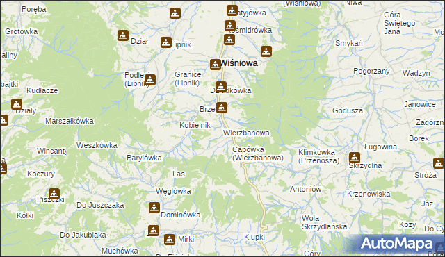 mapa Wierzbanowa, Wierzbanowa na mapie Targeo