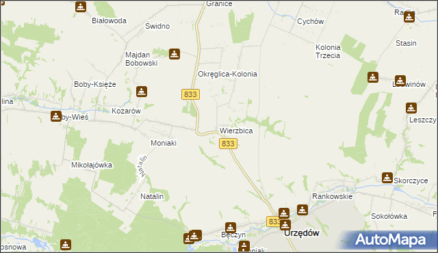 mapa Wierzbica gmina Urzędów, Wierzbica gmina Urzędów na mapie Targeo