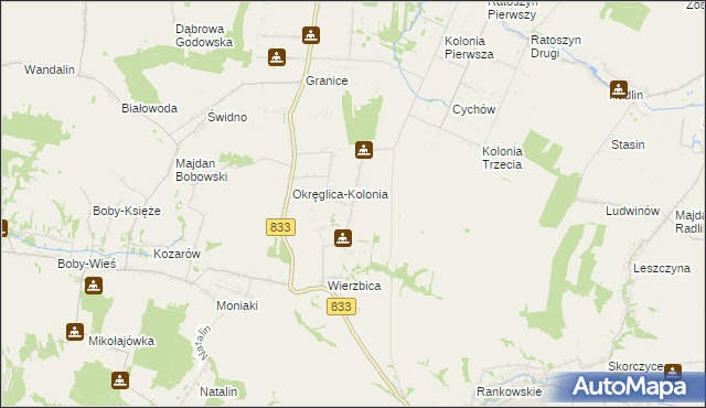 mapa Wierzbica-Kolonia gmina Urzędów, Wierzbica-Kolonia gmina Urzędów na mapie Targeo