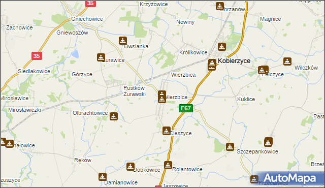 mapa Wierzbice, Wierzbice na mapie Targeo