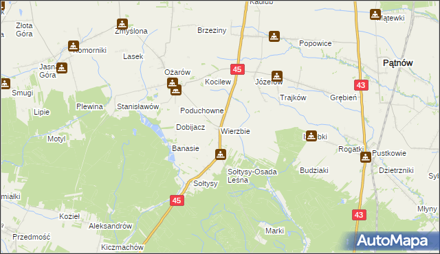 mapa Wierzbie gmina Praszka, Wierzbie gmina Praszka na mapie Targeo