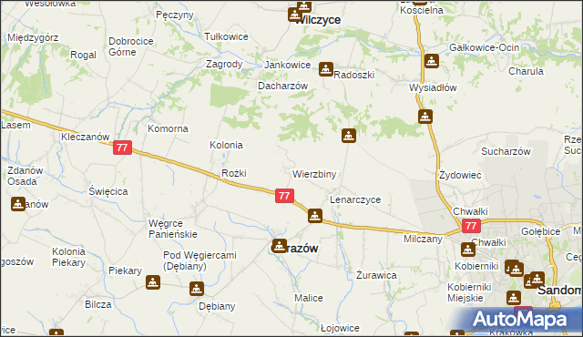 mapa Wierzbiny gmina Obrazów, Wierzbiny gmina Obrazów na mapie Targeo