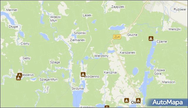 mapa Wierzbiny gmina Osiek, Wierzbiny gmina Osiek na mapie Targeo