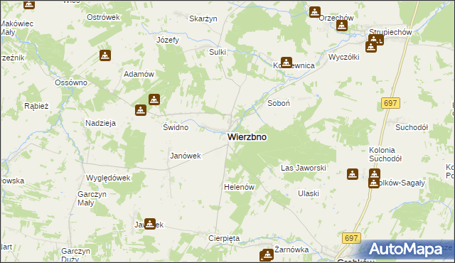 mapa Wierzbno powiat węgrowski, Wierzbno powiat węgrowski na mapie Targeo