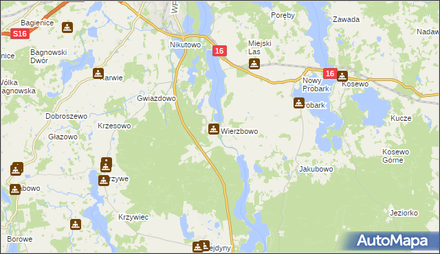 mapa Wierzbowo gmina Mrągowo, Wierzbowo gmina Mrągowo na mapie Targeo