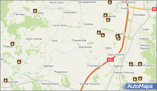 mapa Wierzbowo gmina Śniadowo, Wierzbowo gmina Śniadowo na mapie Targeo