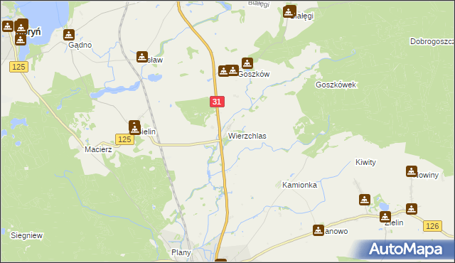 mapa Wierzchlas gmina Mieszkowice, Wierzchlas gmina Mieszkowice na mapie Targeo