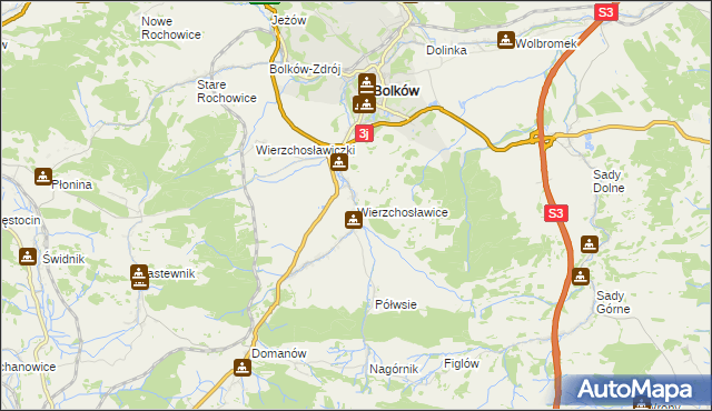 mapa Wierzchosławice gmina Bolków, Wierzchosławice gmina Bolków na mapie Targeo