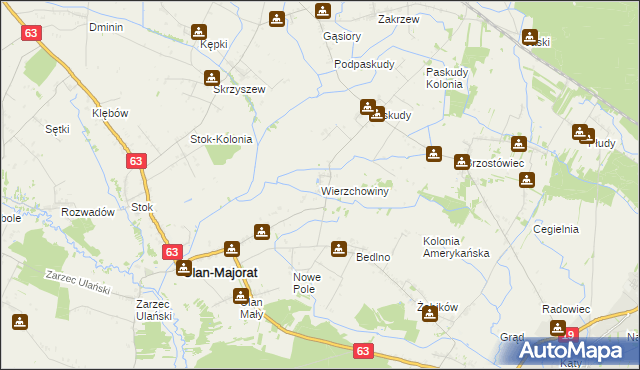 mapa Wierzchowiny gmina Ulan-Majorat, Wierzchowiny gmina Ulan-Majorat na mapie Targeo