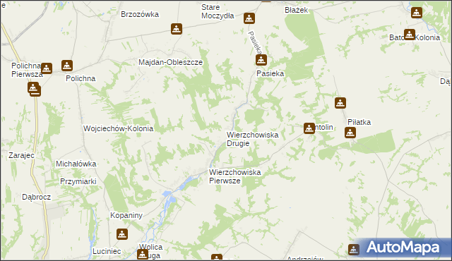 mapa Wierzchowiska Drugie gmina Modliborzyce, Wierzchowiska Drugie gmina Modliborzyce na mapie Targeo