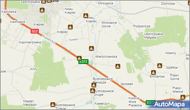 mapa Wierzchowiska gmina Piaski, Wierzchowiska gmina Piaski na mapie Targeo