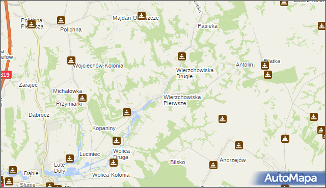 mapa Wierzchowiska Pierwsze gmina Modliborzyce, Wierzchowiska Pierwsze gmina Modliborzyce na mapie Targeo