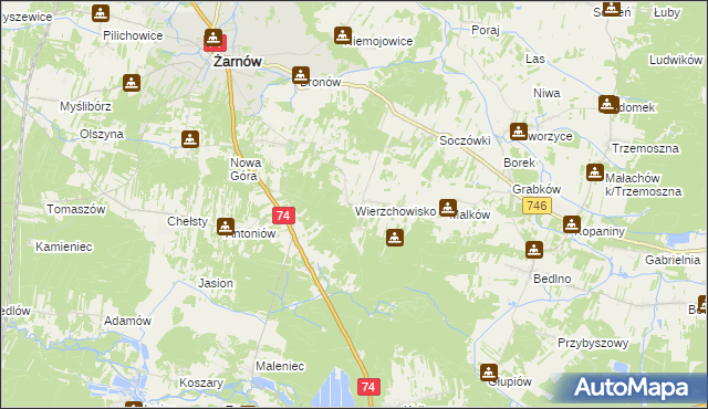 mapa Wierzchowisko gmina Żarnów, Wierzchowisko gmina Żarnów na mapie Targeo