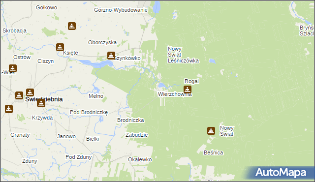 mapa Wierzchownia gmina Górzno, Wierzchownia gmina Górzno na mapie Targeo