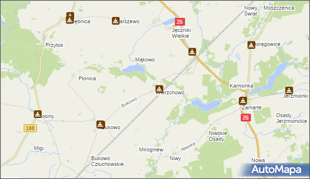 mapa Wierzchowo gmina Człuchów, Wierzchowo gmina Człuchów na mapie Targeo