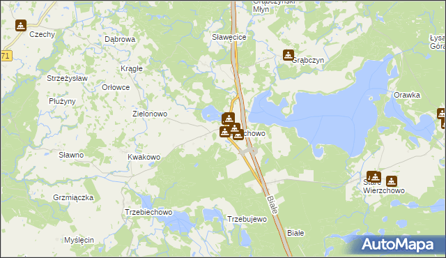 mapa Wierzchowo gmina Szczecinek, Wierzchowo gmina Szczecinek na mapie Targeo