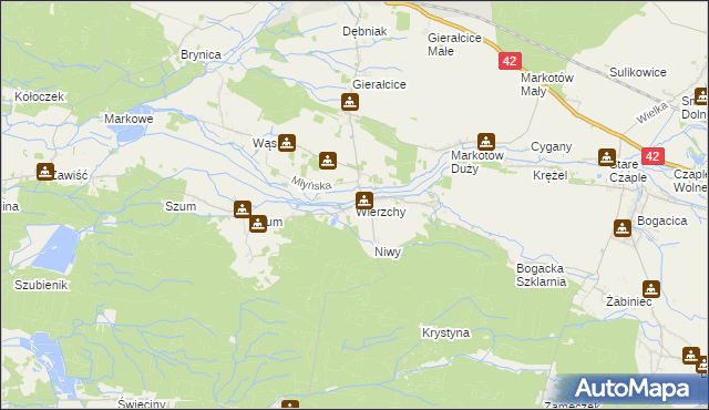 mapa Wierzchy gmina Wołczyn, Wierzchy gmina Wołczyn na mapie Targeo