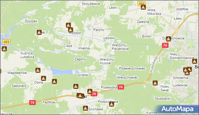 mapa Wierzchy Kluckie, Wierzchy Kluckie na mapie Targeo