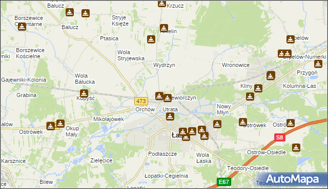 mapa Wiewiórczyn gmina Łask, Wiewiórczyn gmina Łask na mapie Targeo