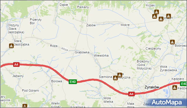 mapa Wiewiórka gmina Żyraków, Wiewiórka gmina Żyraków na mapie Targeo