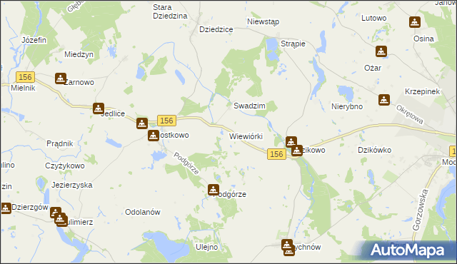 mapa Wiewiórki gmina Barlinek, Wiewiórki gmina Barlinek na mapie Targeo