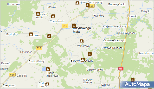 mapa Wiktorowo gmina Krzynowłoga Mała, Wiktorowo gmina Krzynowłoga Mała na mapie Targeo