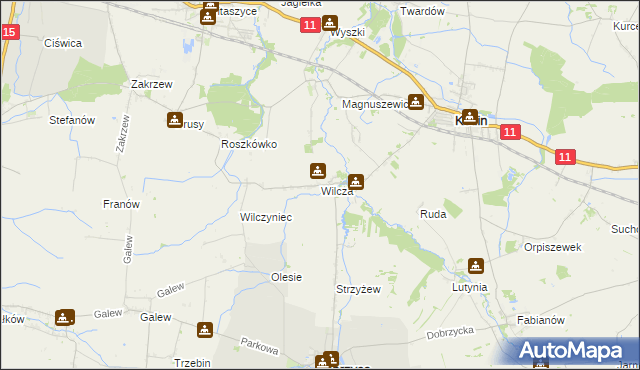 mapa Wilcza gmina Kotlin, Wilcza gmina Kotlin na mapie Targeo