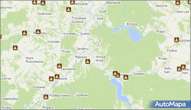 mapa Wilcza Wola gmina Dzikowiec, Wilcza Wola gmina Dzikowiec na mapie Targeo